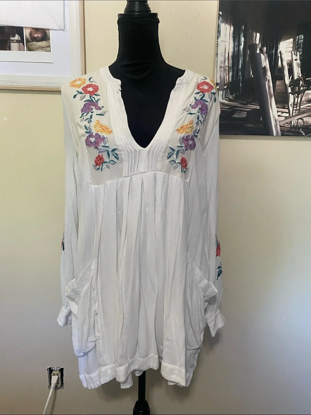Free People Mia Boho Floral Embroidered White Dress Sz S 4-6 - Picture 1 of 9